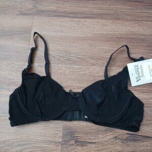 New Vintage Van Dale Bra Size 34B Black Shiny Ribbed Underwire Unlined NOS